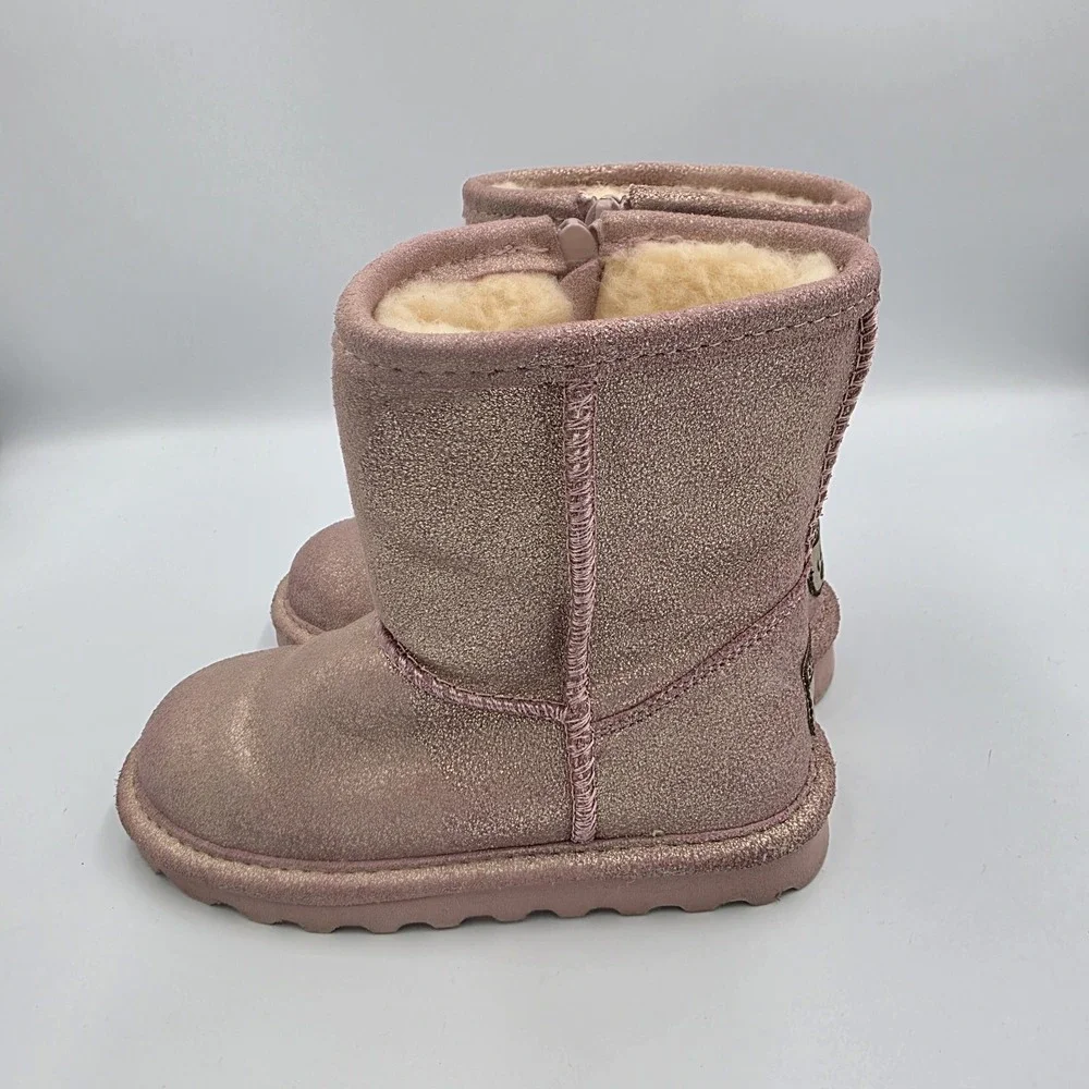 Bearpaw‎ Girls Suede Leather Glitter Pink  Boots Eliza Toddler Faux Fur Zip US 9